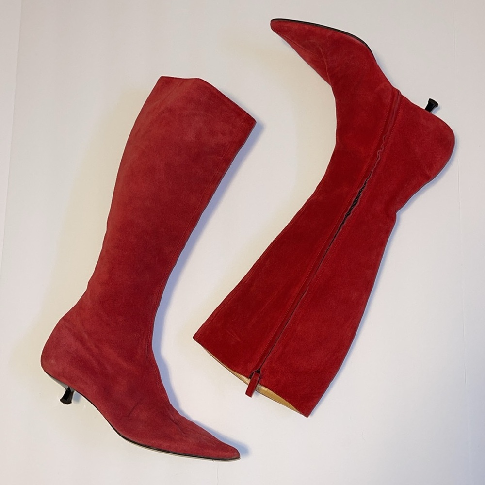 Vicini Pointy Toed Red Suede Boots - Women’s Size 37.5 - Picture 7 of 13